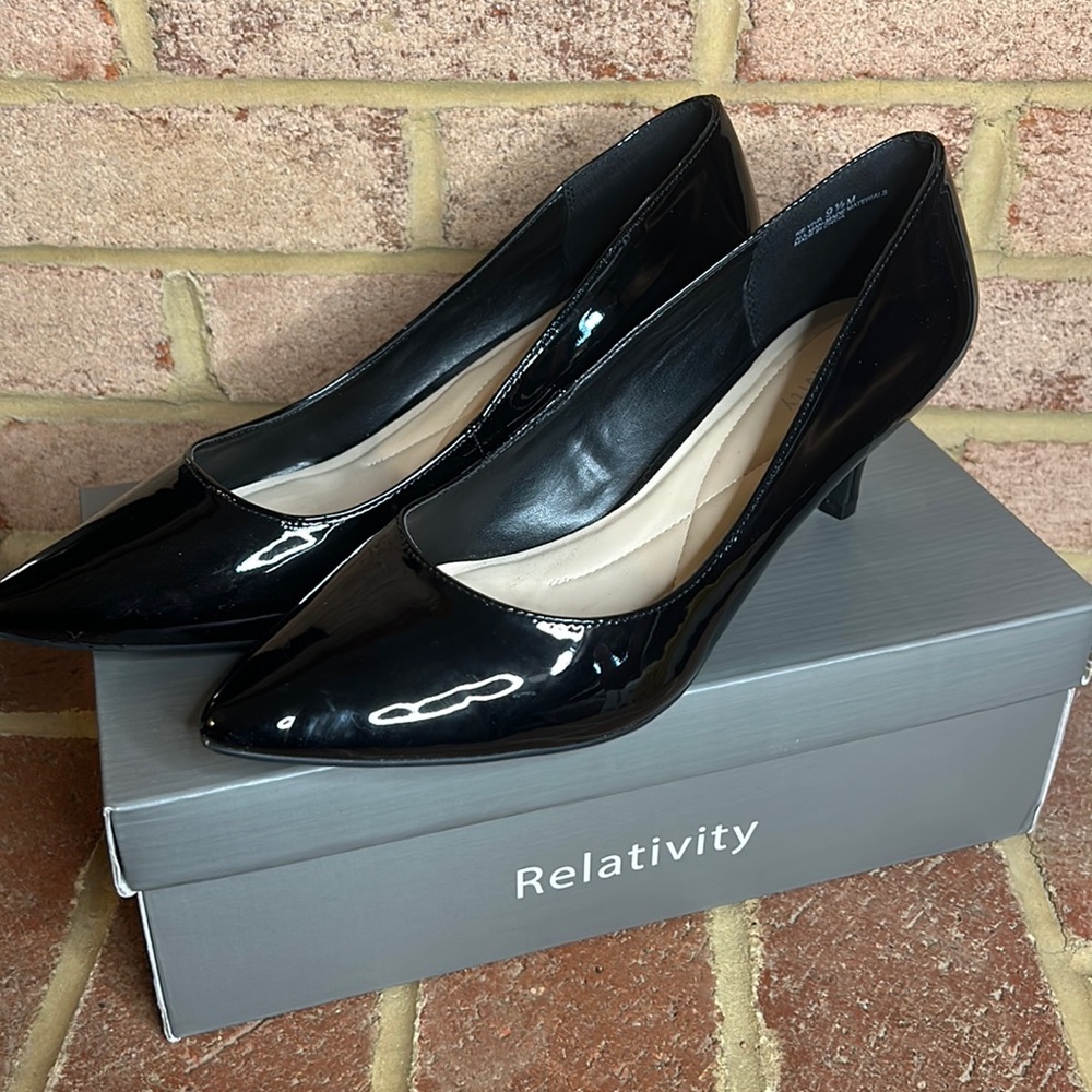 Relativity Black Pat Point Toe Heels - image 1